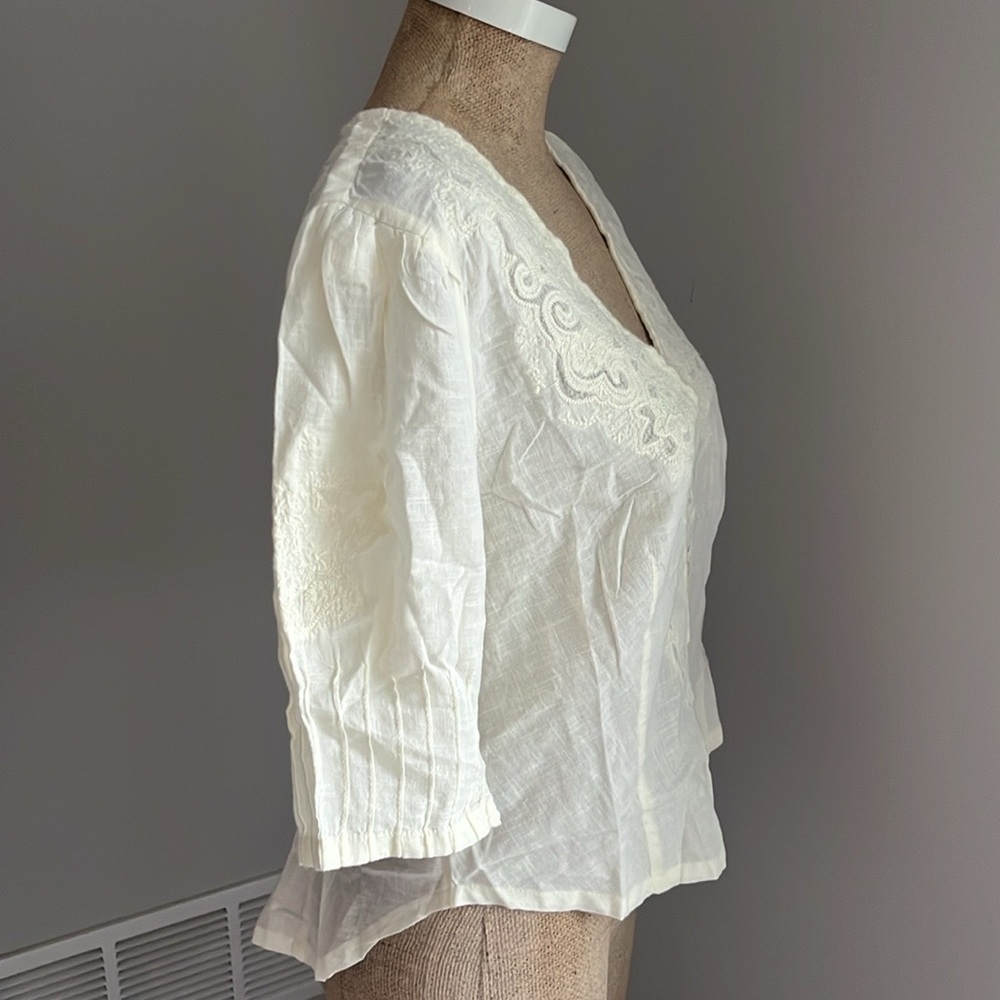 Free People Laurie Embroidered Blouse In Bones LARGE NWT - Picture 4 of 6